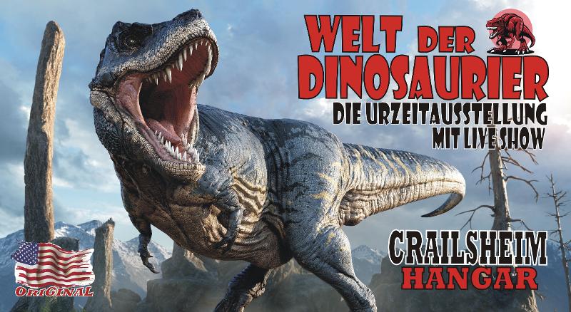 Plakat mit einem riesen Dinosauerier und Infos zur Veranstaltung