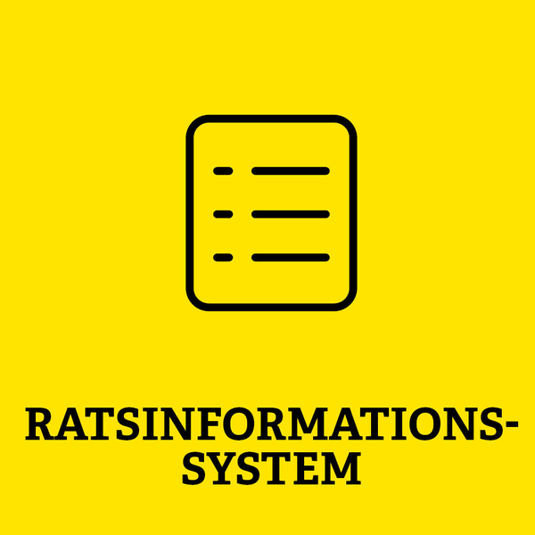 Gelbe Kachel mit Aufschrift "Ratsinformationssystem"
