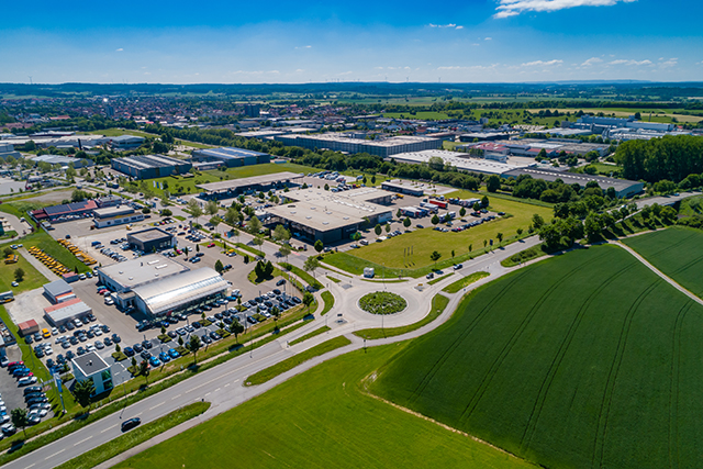 Luftaufnahme des Gewerbegebiets Hardt und Flügelau