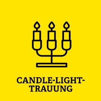 gelbe Kachel mit der Aufschrift Candle-Light-Trauung