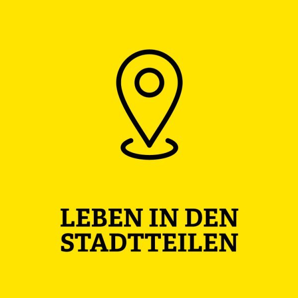 Standort-Symbol mit Aufschrift Leben in den Stadtteilen