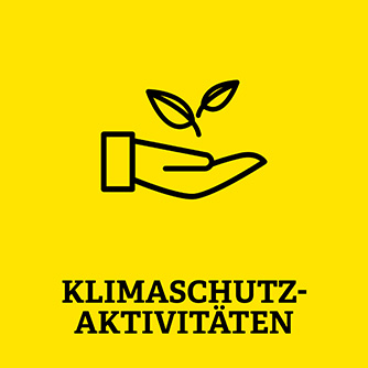 gelbe Kachel mit der Aufschrift Klimaschutzaktivitäten