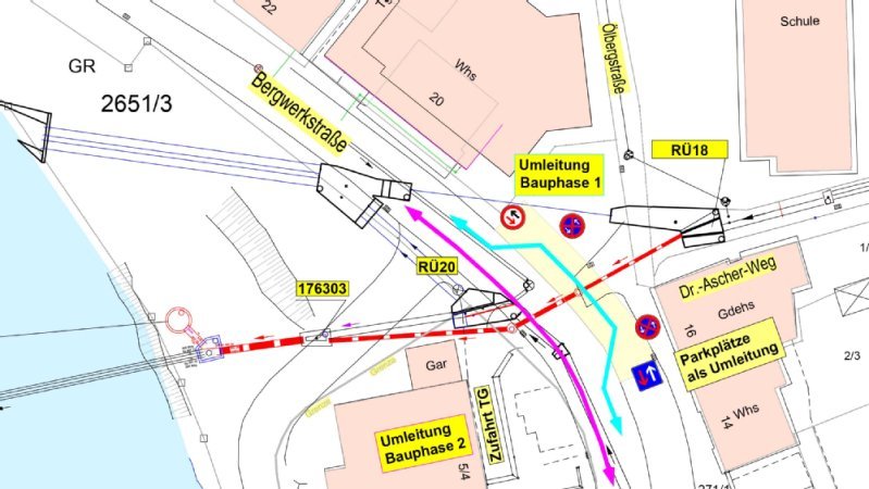 Plan mit farbig gekennzeichneter Umleitung